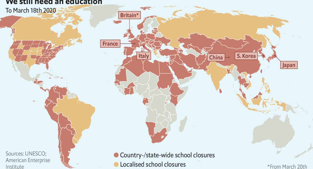 Школы закрылись из-за коронавируса примерно для миллиарда детей